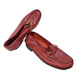 Guido Mocasines Size 9 Red Slip On Loafers Leather Argentina Moccasins Buckles